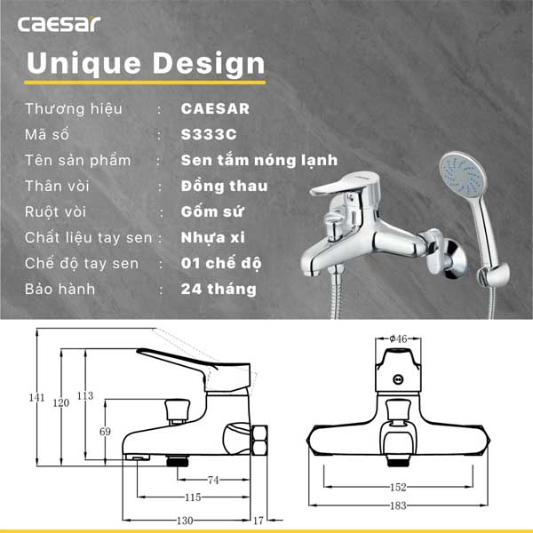 Vòi Sen Nóng Lạnh Caesar S333C 6 Vòi Sen Nóng Lạnh Caesar S333C
