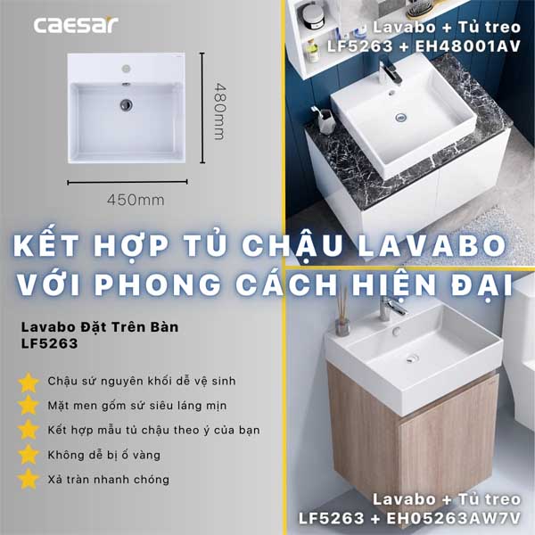 Chậu Rửa Lavabo Đặt Bàn Caesar LF5263