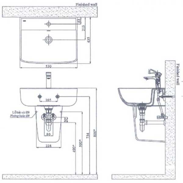 Lavabo Inax AL-312V Treo Tường Aqua Ceramic 3 Lavabo Inax AL-312V Treo Tường Aqua Ceramic