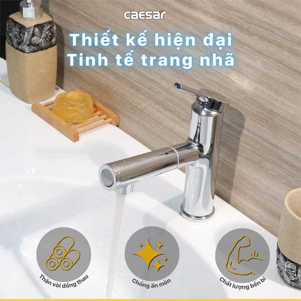 Vòi Lavabo Dây Rút Nóng Lạnh Caesar B196C