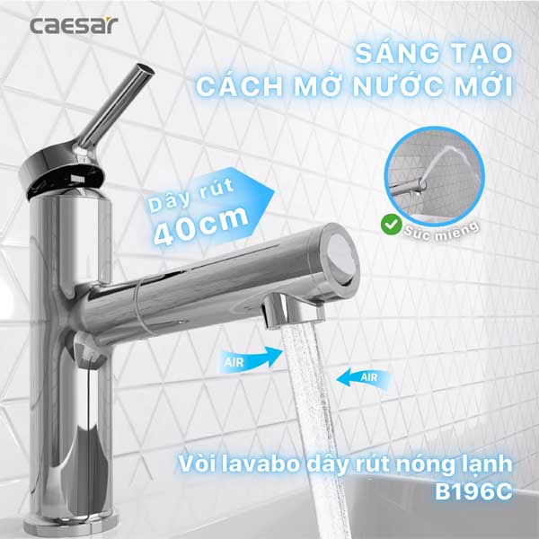 Vòi Lavabo Dây Rút Nóng Lạnh Caesar B196C