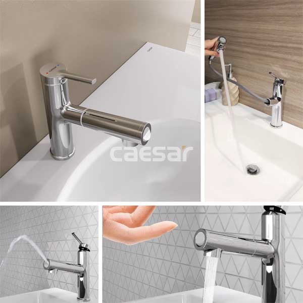 Vòi Lavabo Dây Rút Nóng Lạnh Caesar B196C