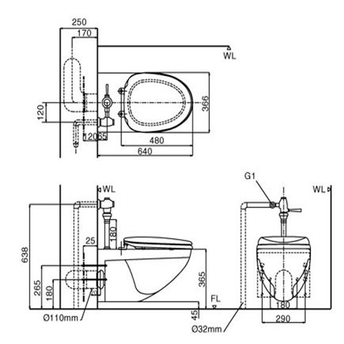 Bồn cầu treo tường nắp điện tử INAX AC-22P + CW-H17VN