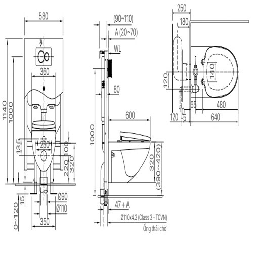 Bồn cầu treo tường nắp điện tử INAX AC-23P + CW-KB22AVN