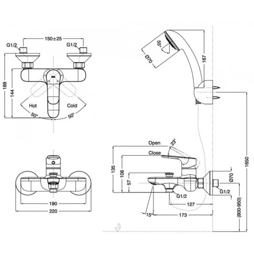 Vòi sen tắm Inax BFV-1403S-3C nóng lạnh