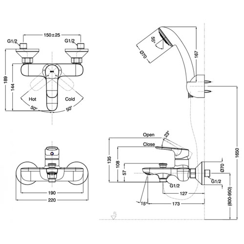 Vòi sen tắm Inax BFV-1403S-8C nóng lạnh