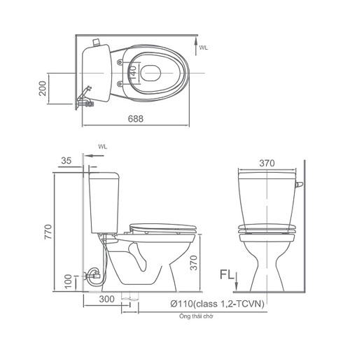 Bồn cầu 2 khối nắp rửa cơ INAX C-117A + CW-S15VN