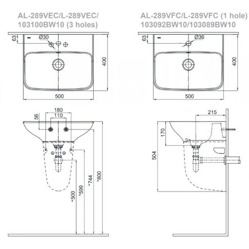 Chậu Lavabo Inax L-289V+L-288VC Chân Treo Tường