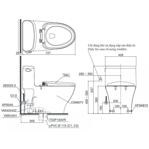 Bồn Cầu một khối TOTO MS887RE2 nắp cơ Ecowasher TCW07S