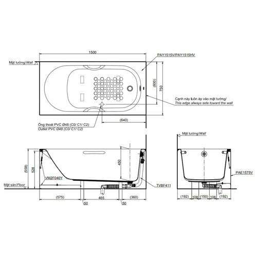 Bồn tắm Toto PAY1515VC-TVBF411