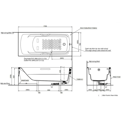 Bồn tắm Toto PAY1735VC-TVBF411