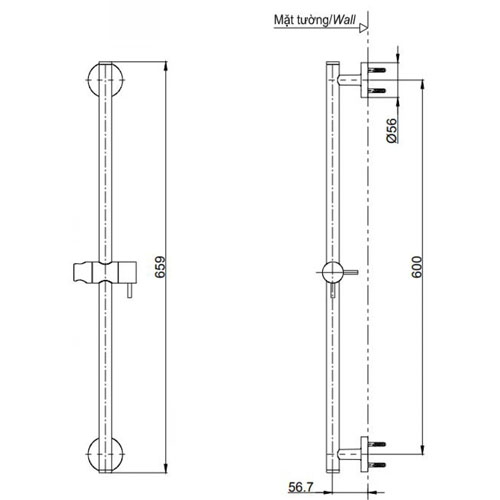 Thanh trượt sen tắm TOTO TBW01016B