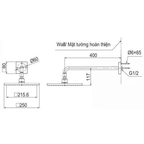 Bát sen gắn tường TOTO TBW08002A Vuông Dòng G
