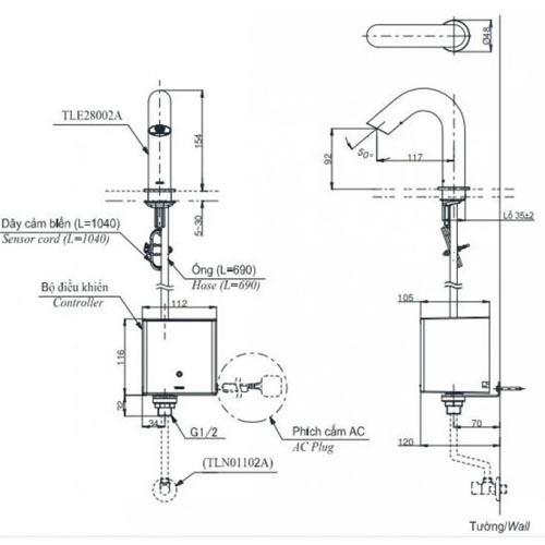Vòi Lavabo Cảm Ứng TOTO TLE28002A·/TLE01502A/TLN01102A 220V 2L