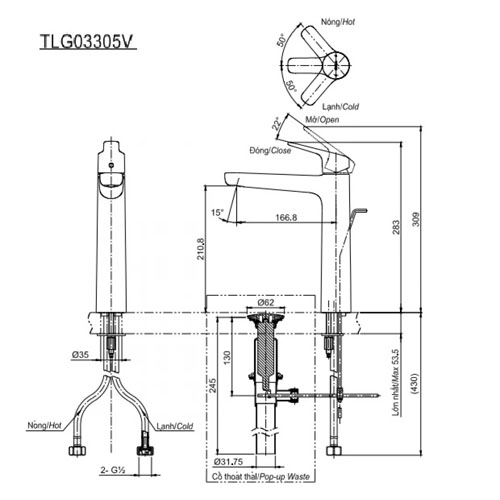 Vòi nóng lạnh Lavabo TOTO TLG03305V