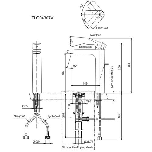 Vòi nóng lạnh Lavabo TOTO TLG04307V