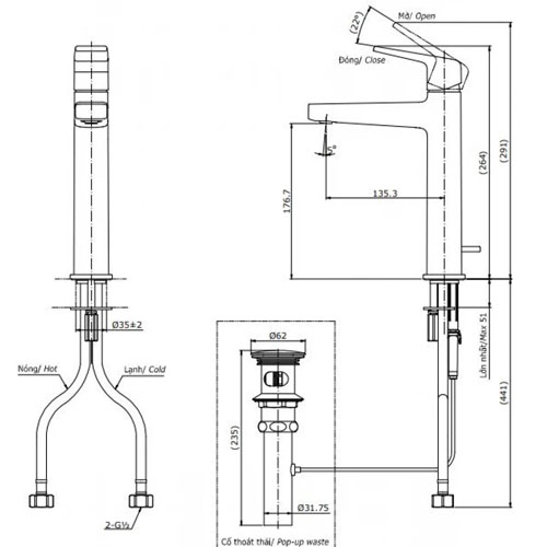 Vòi nóng lạnh Lavabo TOTO TLG10303V  