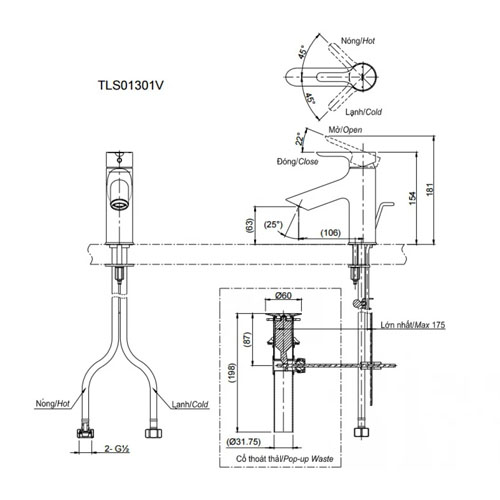 Vòi nóng lạnh Lavabo TOTO TLS01301V