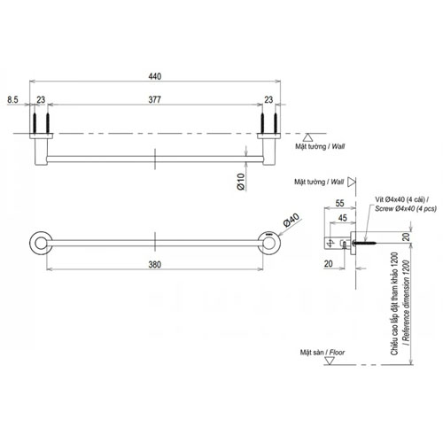 Thanh vắt khăn TOTO YT406S4RV  