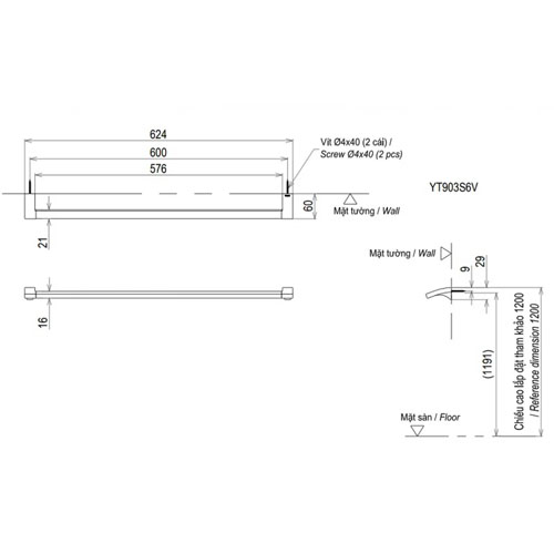 Thanh vắt khăn tắm Toto YTS903S6V