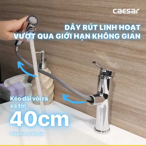 Vòi Lavabo Dây Rút Nóng Lạnh Caesar B196C