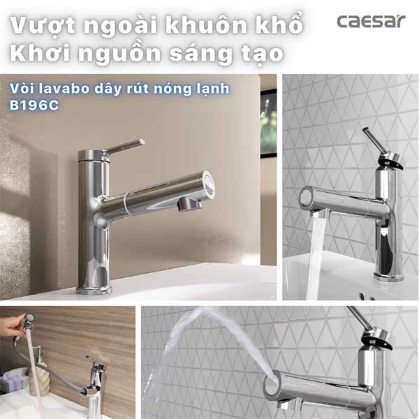 Vòi Lavabo Dây Rút Nóng Lạnh Caesar B196C
