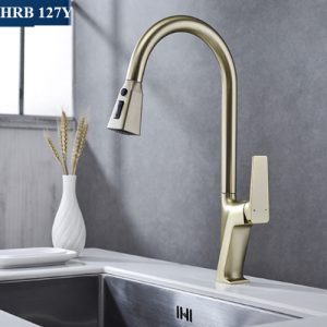 vòi rửa bát rút dây Haruki HRB-127Y màu vàng mờ