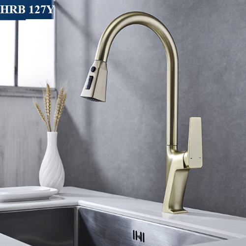 vòi rửa bát rút dây Haruki HRB-127Y màu vàng mờ
