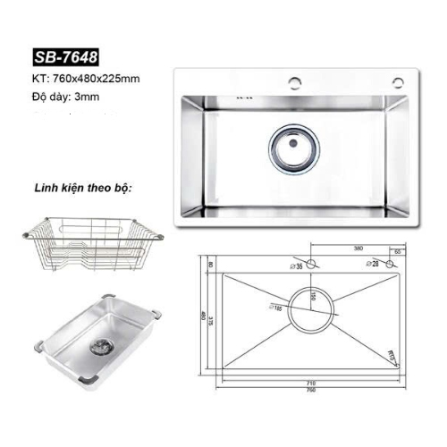 Chậu rửa bát 1 hố Hàn Quốc Sobisung SB-7648