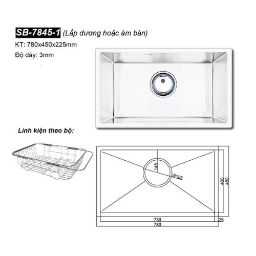 Chậu rửa bát đúc 1 hố Hàn Quốc Sobisung SB-7845-1