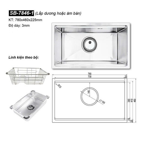 Chậu rửa bát đúc 1 hố Hàn Quốc Sobisung SB-7846-1