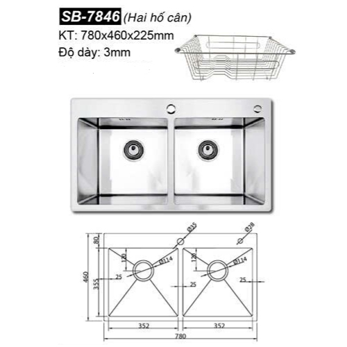 Chậu rửa bát 2 hố Sobisung SB-7846