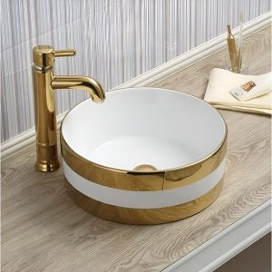 Chậu rửa lavabo đặt bàn viền vàng HANJIN HJ-3012