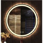 Gương LED tròn ánh sáng trắng, vàng, trung tính, viền cát và sấy Hanjin HJG-012