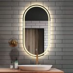 Gương LED bầu dục ánh sáng trằng, vàng, trung tính, viền cát và sấy Hanjin HJG-014