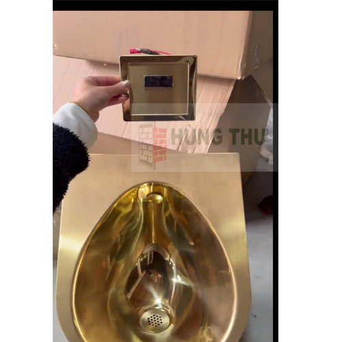 Bồn tiểu nam Swass  inox 304 STN-8107 có kèm van cảm ứng ( màu vàng mờ)