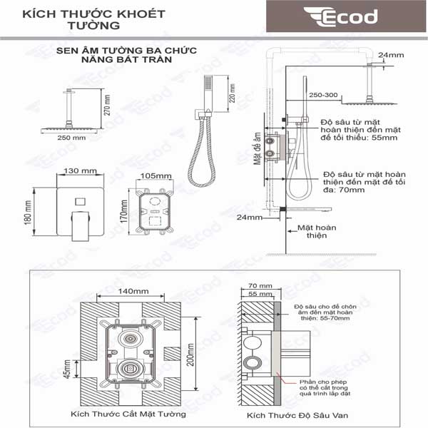 Bộ sen âm trần 3 chức năng ES2206-3C/ES2202