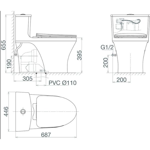 Bàn cầu một khối HL2