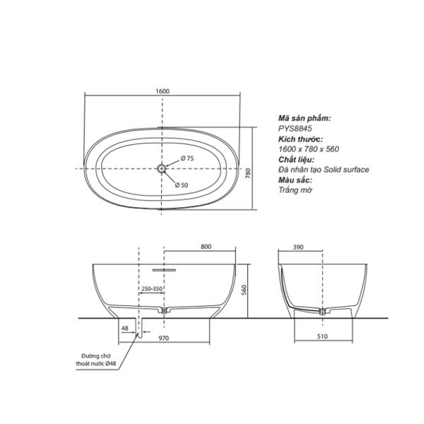 Bồn tắm solid surface PYS8845