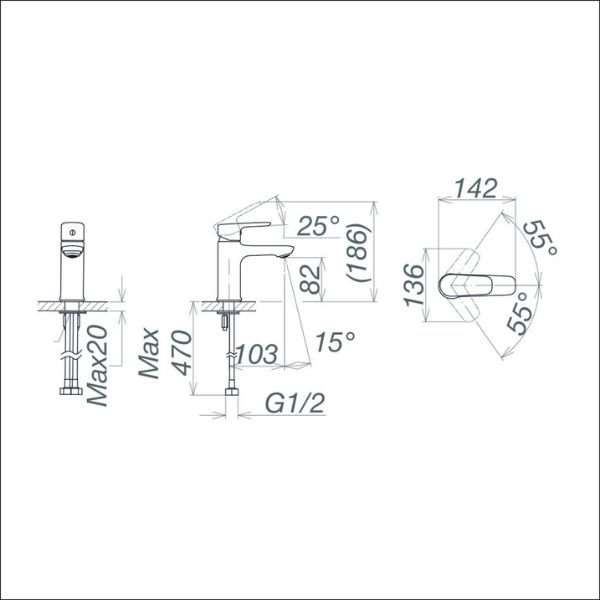 Vòi chậu thấp một lỗ VG132 2 Vòi chậu thấp một lỗ VG132