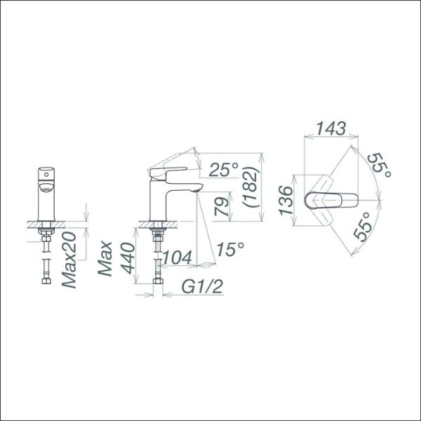 Vòi chậu thấp một lỗ VG132.2 2 Vòi chậu thấp một lỗ VG132.2