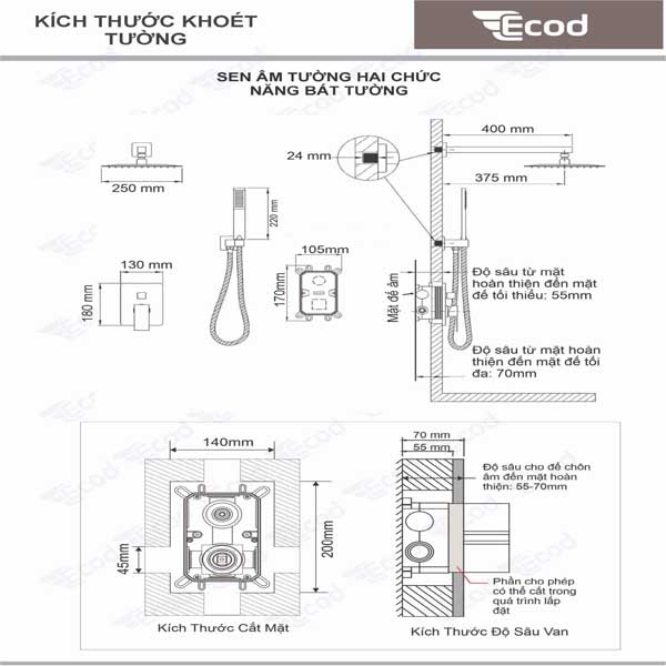 Bộ sen âm tường 2 chức năng ES2206-2C/ES2203(mầu xám)