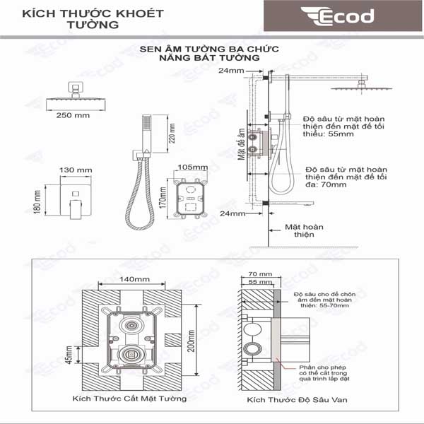 Bộ sen âm tường 3 chức năng ES2206-3C/ES2203(XÁM ÁNH BẠC)