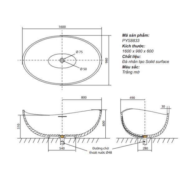 Bồn tắm solid surface PYS8833