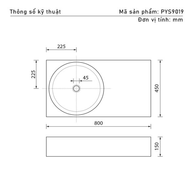 Chậu bàn đá Solid surface PYS9019