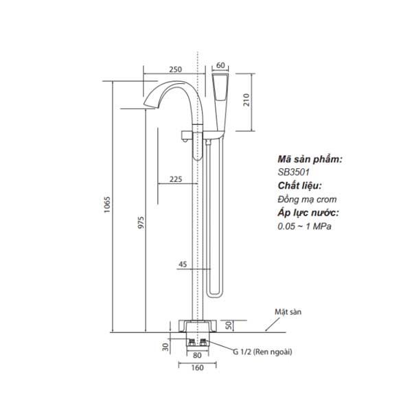 Sen xả bồn tắm đặt sàn SB3501(Mầu xám)