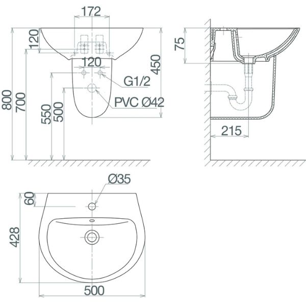 Chậu chân treo tường V36