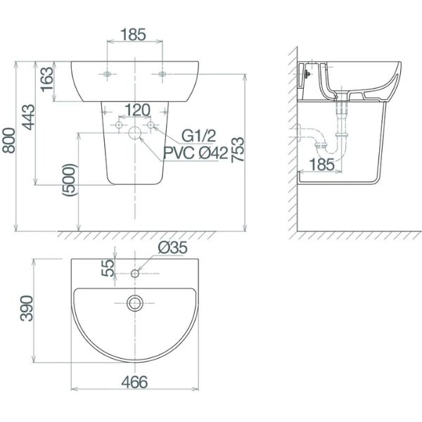 Chậu chân treo tường V37