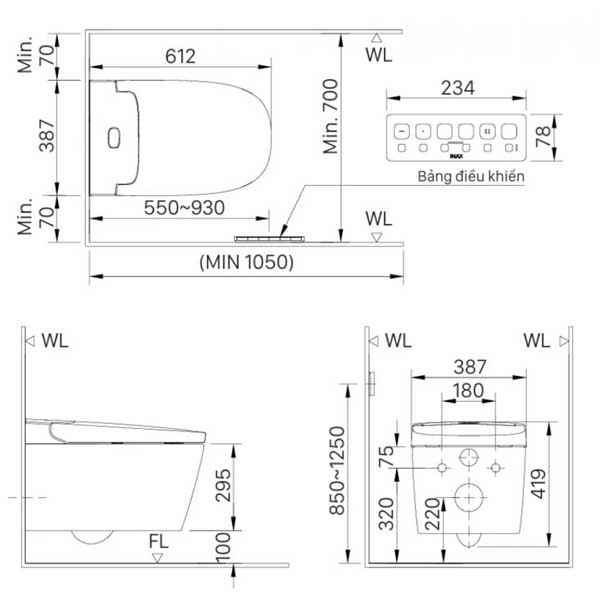 Bồn cầu treo tường thông minh Inax AC- 821VN