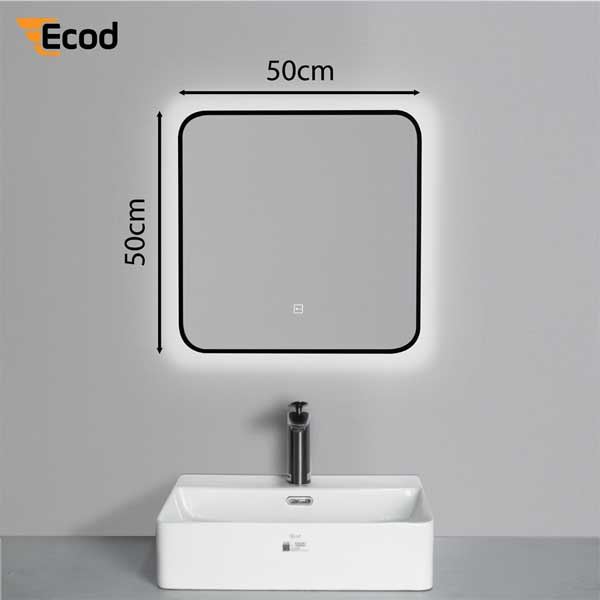 Gương vuông 50x50 cm led 3 màu khung nhôm đen LED,Sấy/EGK5050